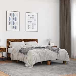 Rám postele kouřový dub 135 x 190 cm kompozitní dřevo a kov - obrázek 1