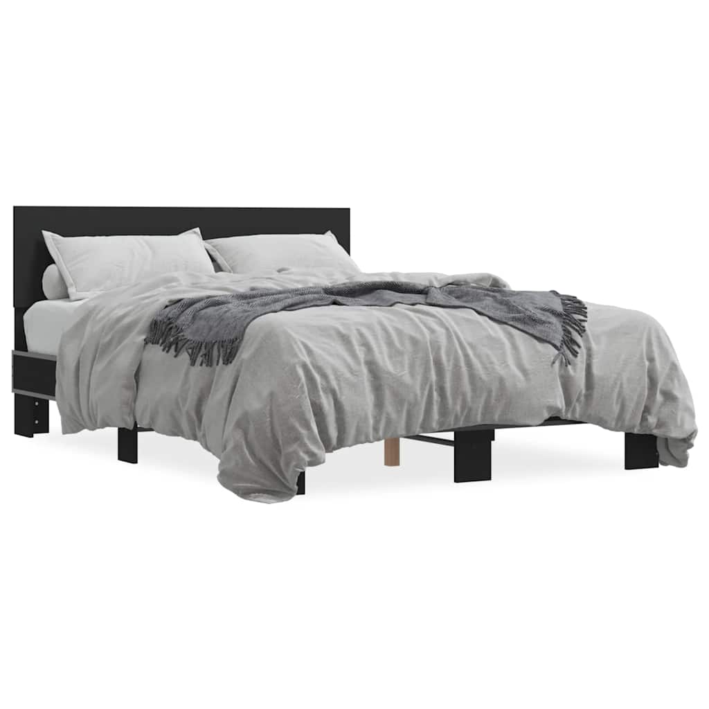 vidaXL Bedframe LED bewerkt hout metaal zwart 140x190 cm, foto 3