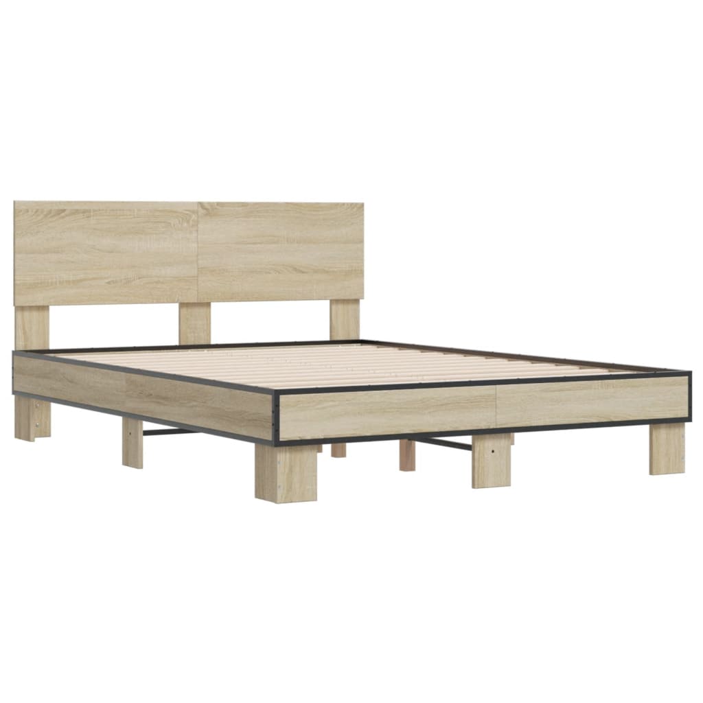 vidaXL Bedframe bewerkt hout metaal sonoma eikenkleurig 90x190 cm afbeelding
