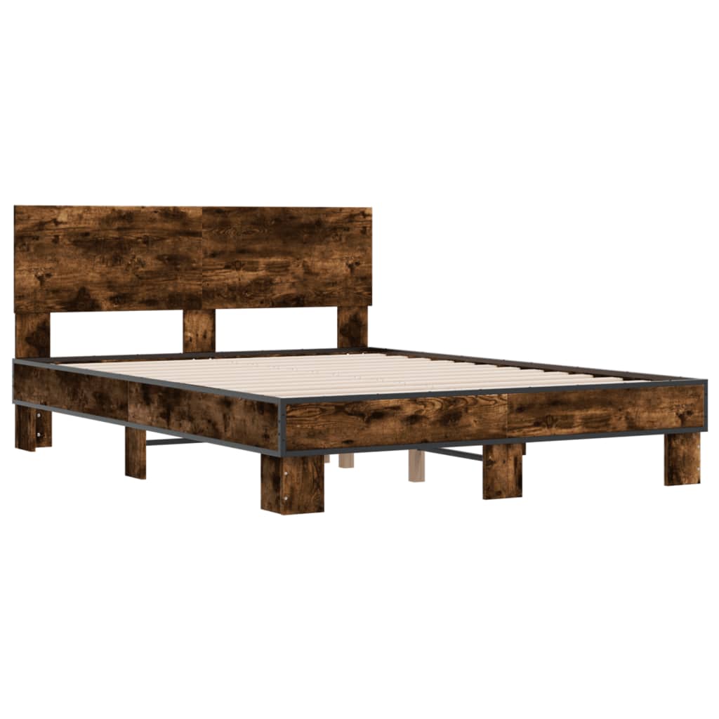 vidaXL Bedframe bewerkt hout metaal gerookt eikenkleurig 140x190 cm afbeelding