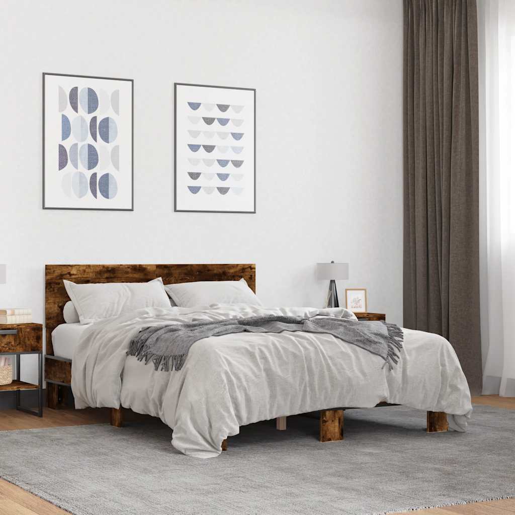 vidaXL Sängynrunko savutammi 140x190 cm tekninen puu ja metalli
