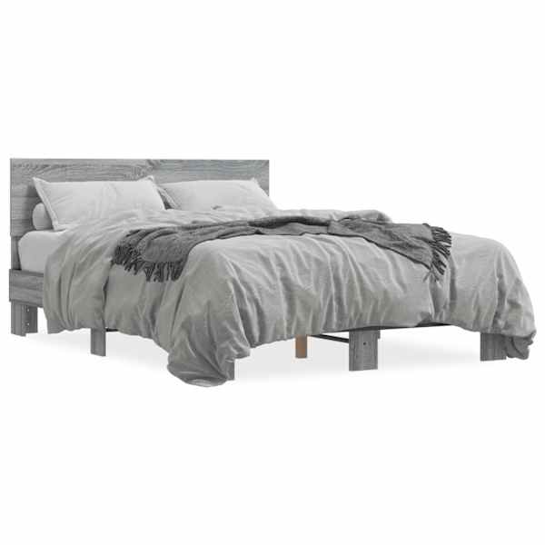 vidaXL voodiraam, hall Sonoma tamm, 140 x 190 cm, tehispuit ja metall