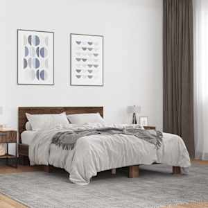 Rám postele hnědý dub 140 x 190 cm kompozitní dřevo a kov - obrázek 1