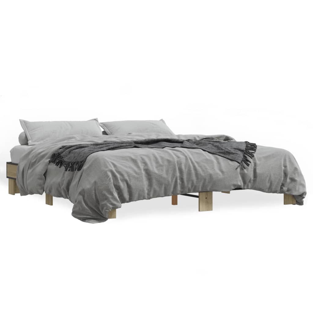 vidaXL Bedframe bewerkt hout metaal sonoma eikenkleurig 200x200 cm, foto 3