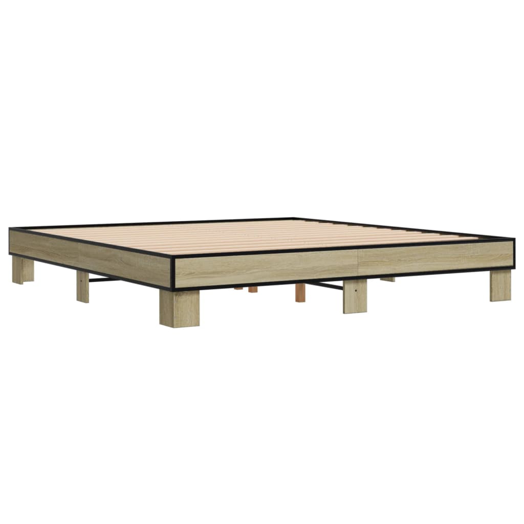 vidaXL Bedframe bewerkt hout metaal sonoma eikenkleurig 200x200 cm, foto 2