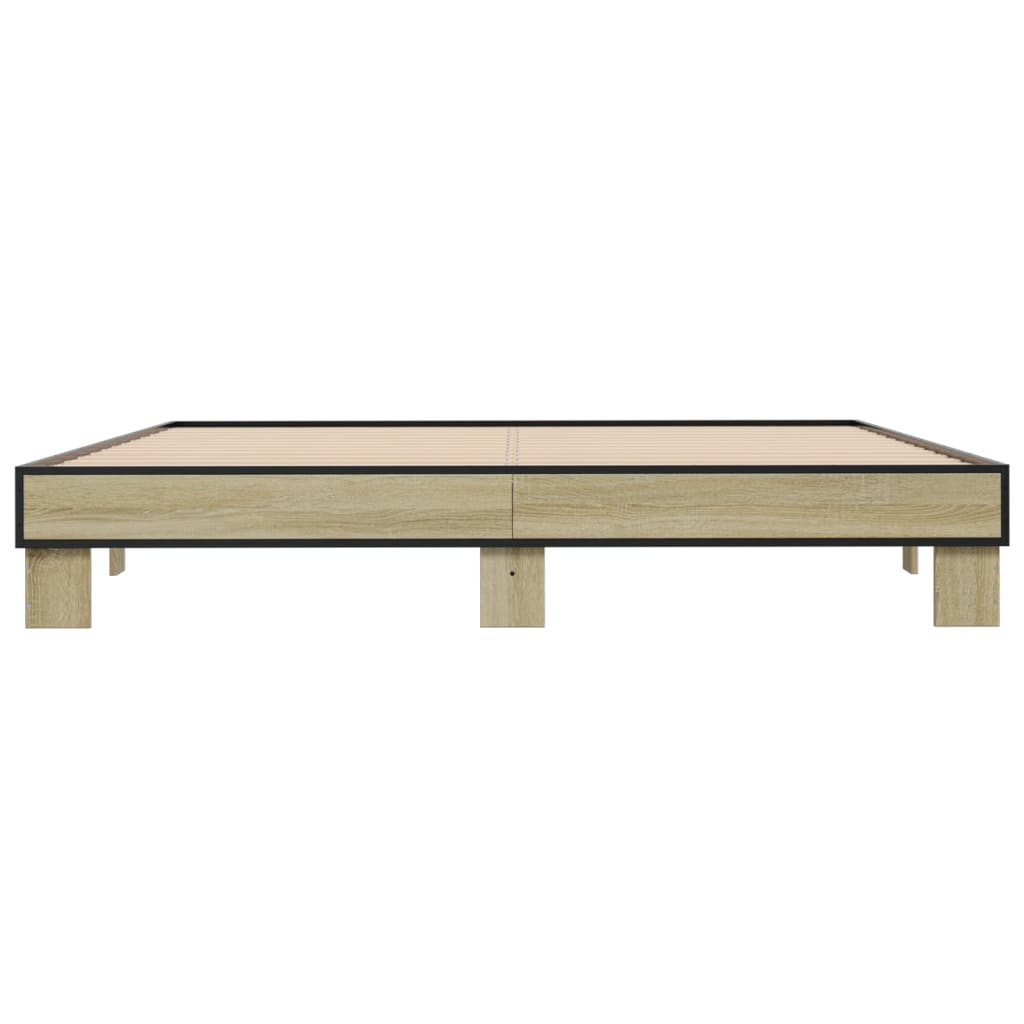 vidaXL Bedframe bewerkt hout metaal sonoma eikenkleurig 200x200 cm, foto 4