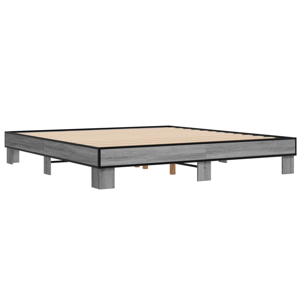 vidaXL Bedframe bewerkt hout metaal grijs sonoma eiken 200x200 cm, foto 2