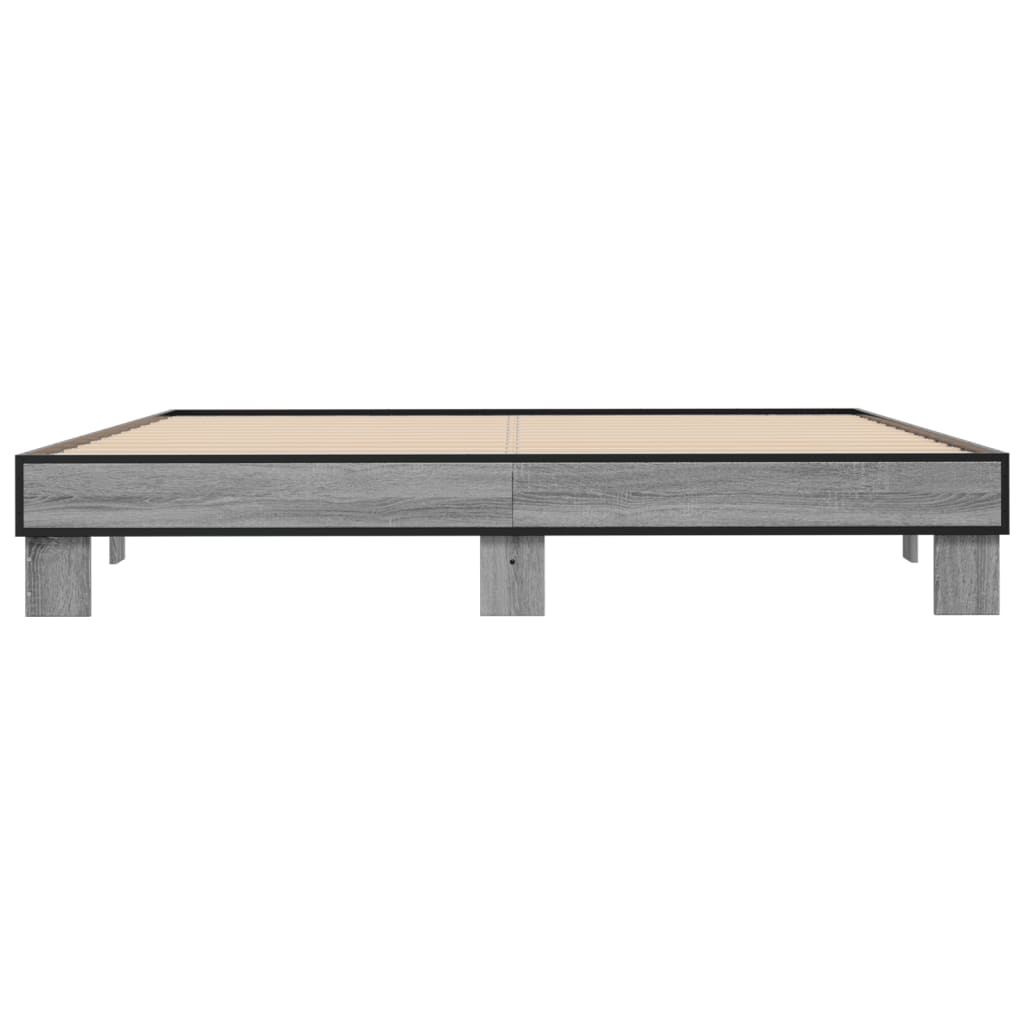 vidaXL Bedframe bewerkt hout metaal grijs sonoma eiken 200x200 cm, foto 4