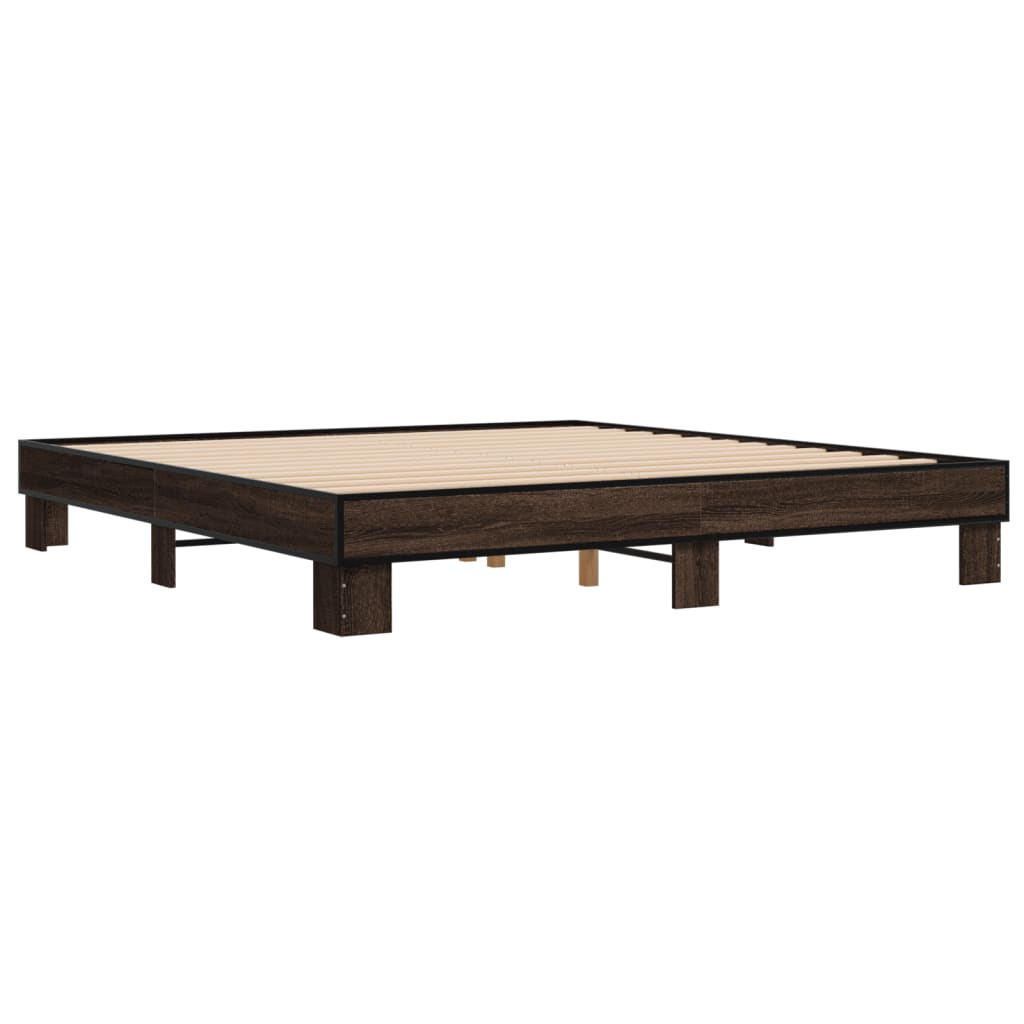 vidaXL Bedframe bewerkt hout metaal bruin eikenkleur 200x200 cm afbeelding