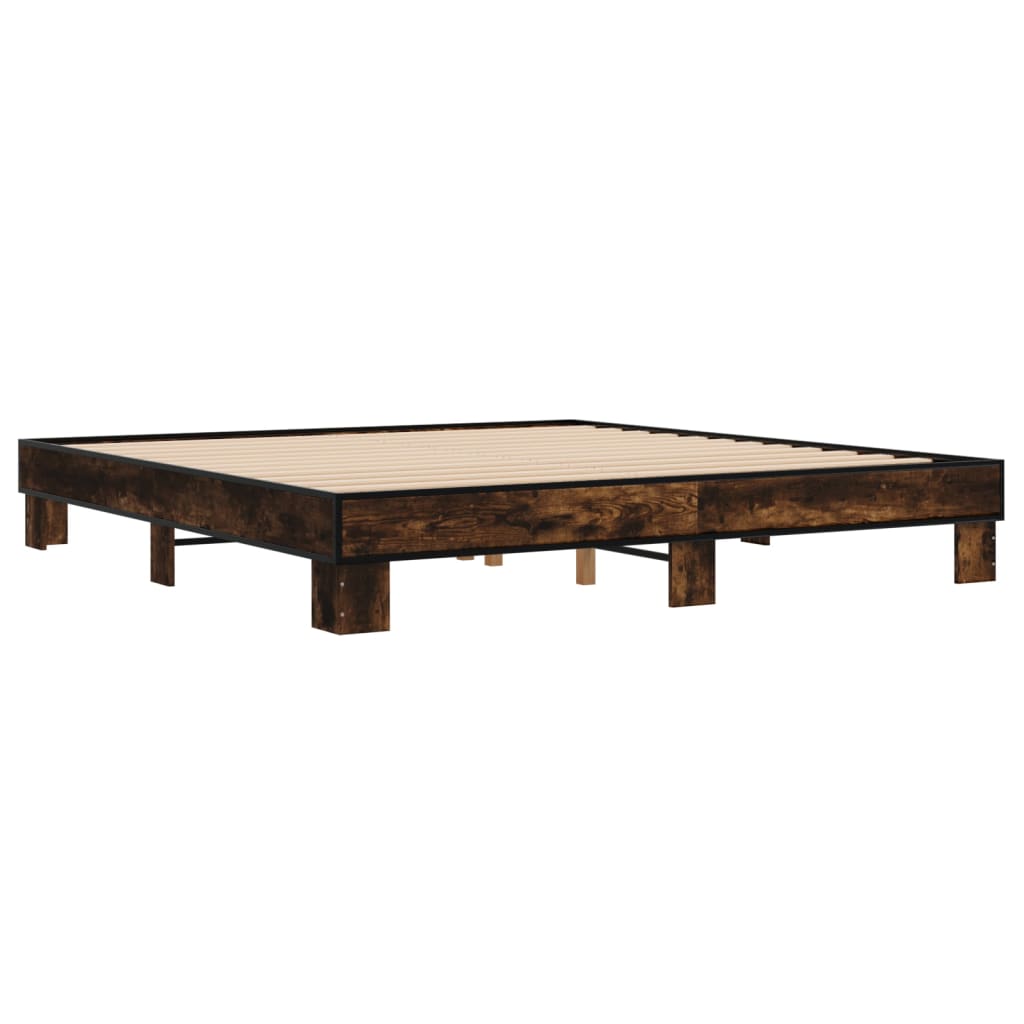 vidaXL Bedframe bewerkt hout metaal gerookt eikenkleurig 180x200 cm afbeelding