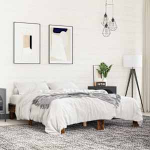 Posteljni okvir dimljeni hrast 150x200 cm inž. les in kovina