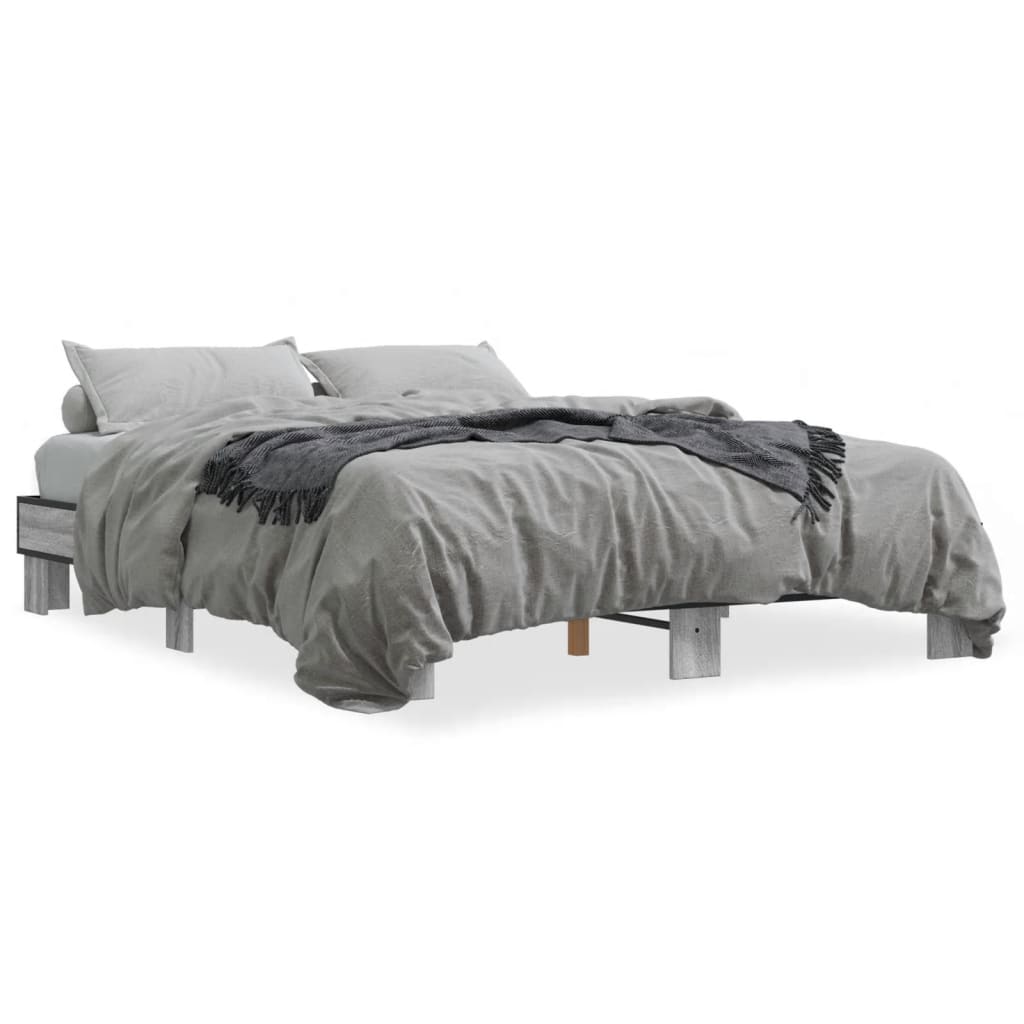 vidaXL Bedframe bewerkt hout metaal grijs sonoma eiken 150x200 cm, foto 3
