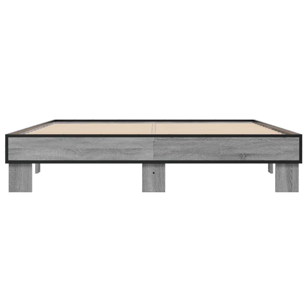 vidaXL Bedframe bewerkt hout metaal grijs sonoma eiken 150x200 cm, foto 4