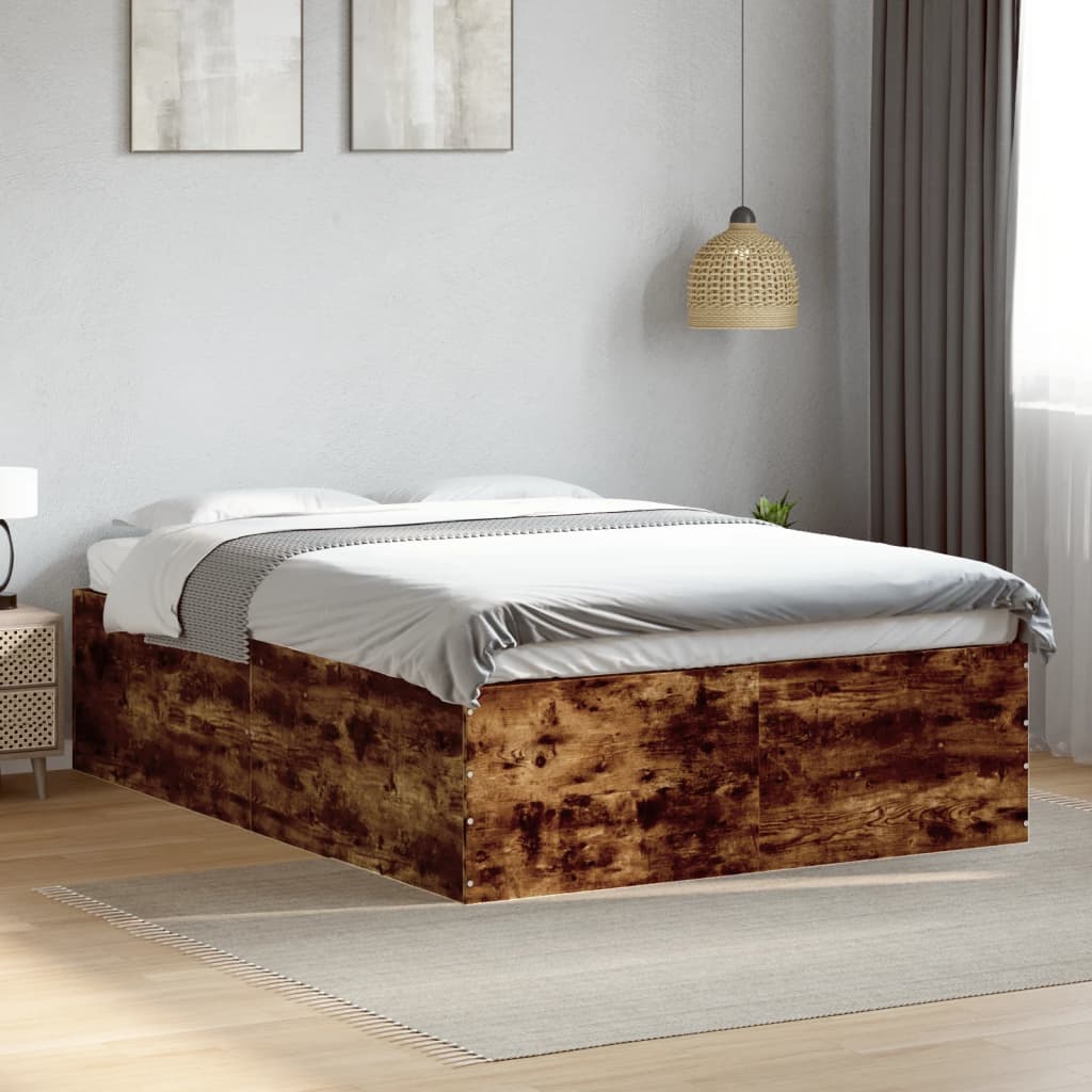 vidaXL Cadru de pat, stejar fumuriu, 140x200 cm, lemn prelucrat