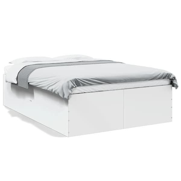 vidaXL voodiraam, valge, 135x190 cm, teras ja tehispuit