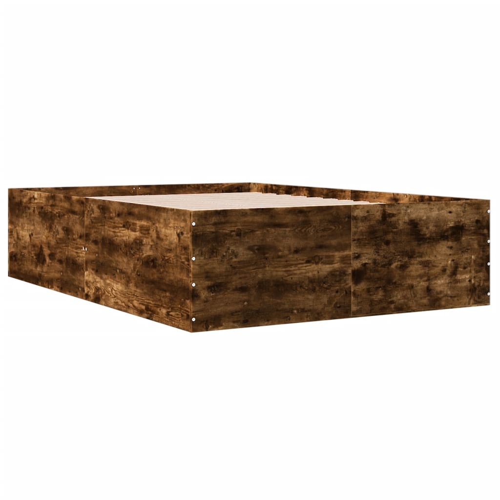 vidaXL Bedframe bewerkt hout gerookt eikenkleurig 135x190 cm afbeelding