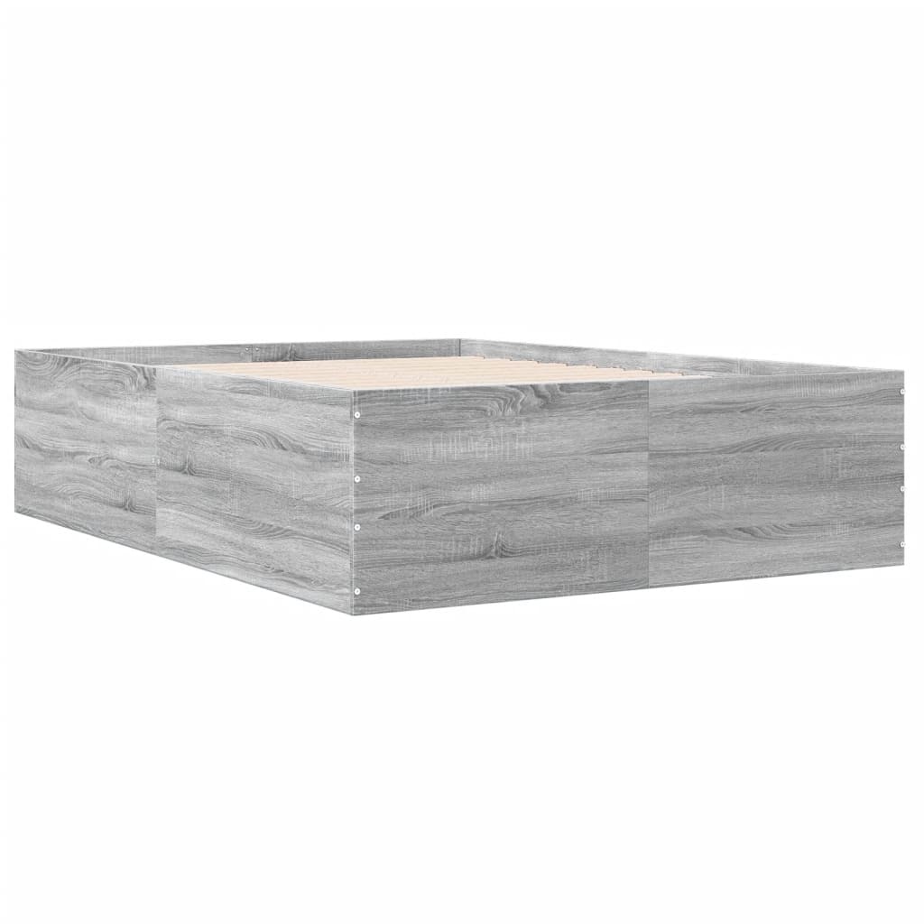 vidaXL Bedframe bewerkt hout grijs sonoma eikenkleurig 135x190 cm afbeelding