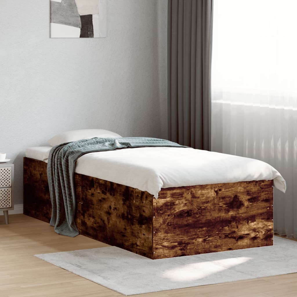 vidaXL Cadru de pat, stejar fumuriu, 100x200 cm, lemn prelucrat
