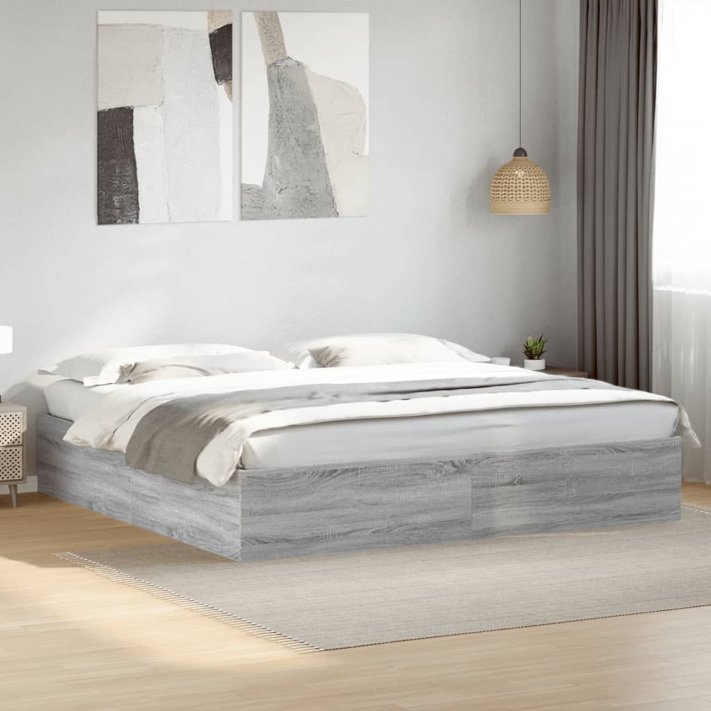 vidaXL Cadru de pat, gri sonoma, 200x200 cm, lemn prelucrat