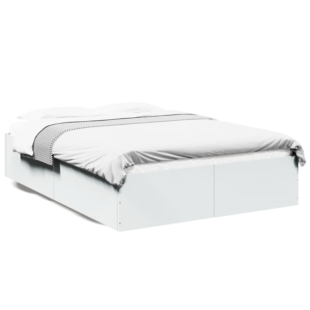 vidaXL Cadre de lit blanc 135x190 cm bois d'ingénierie