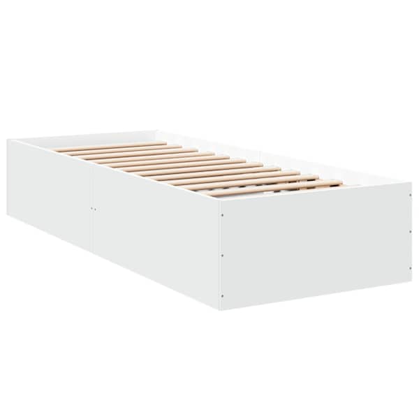 vidaXL voodiraam, valge, 90 x 190 cm, teras ja tehispuit