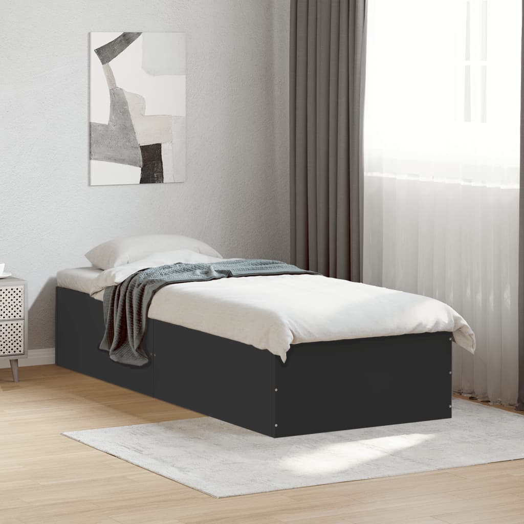 vidaXL Bedframe bewerkt hout zwart 90x190 cm afbeelding