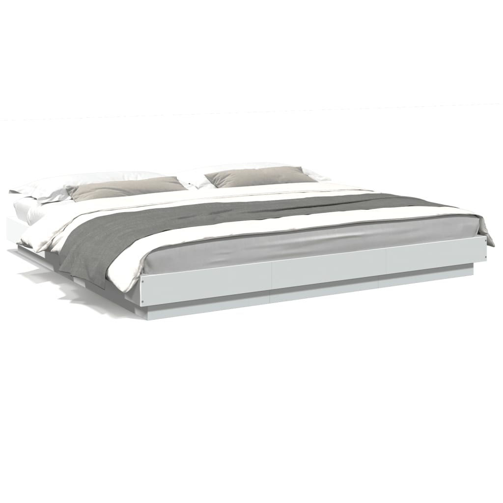 vidaXL Cadru de pat cu lumini LED, alb, 200x200 cm, lemn prelucrat