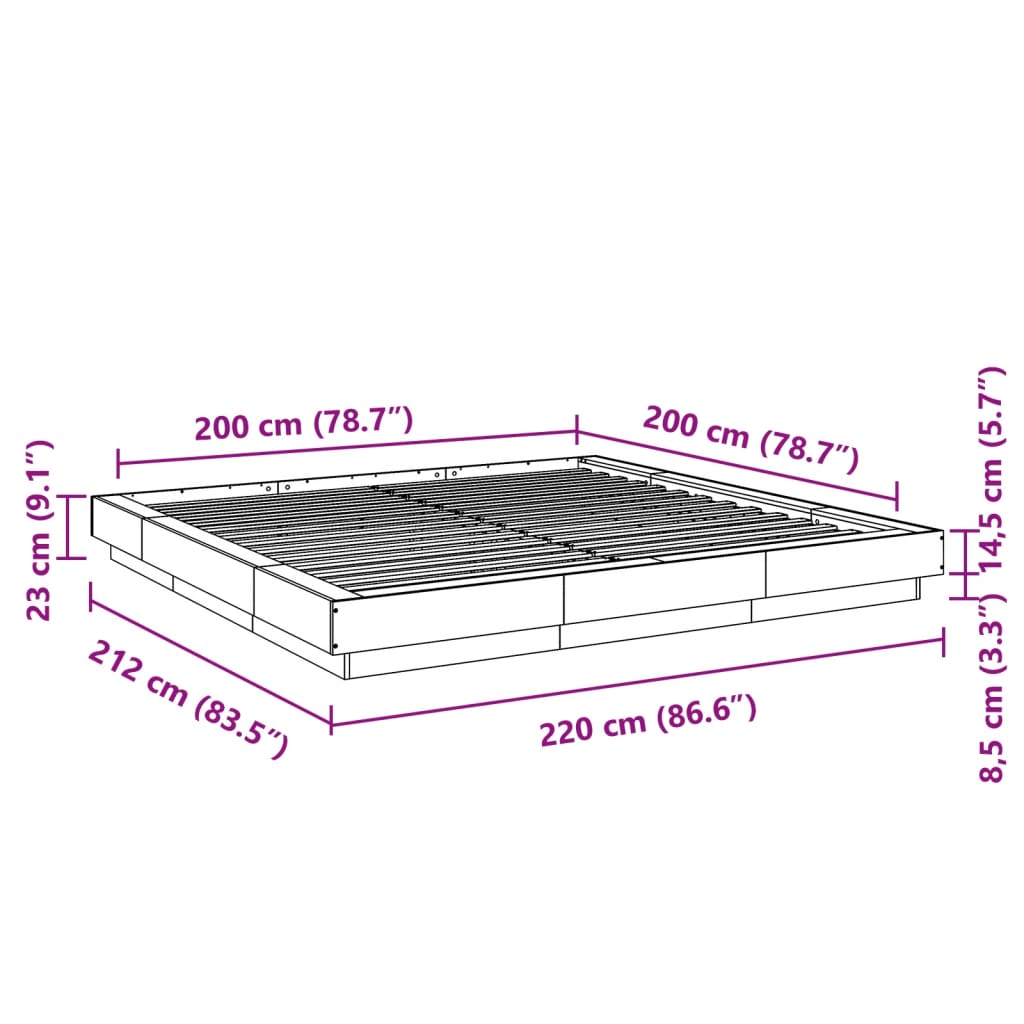 Rám postele s LED osvětlením černý 200x200 cm kompozitní dřevo - obrázek 14