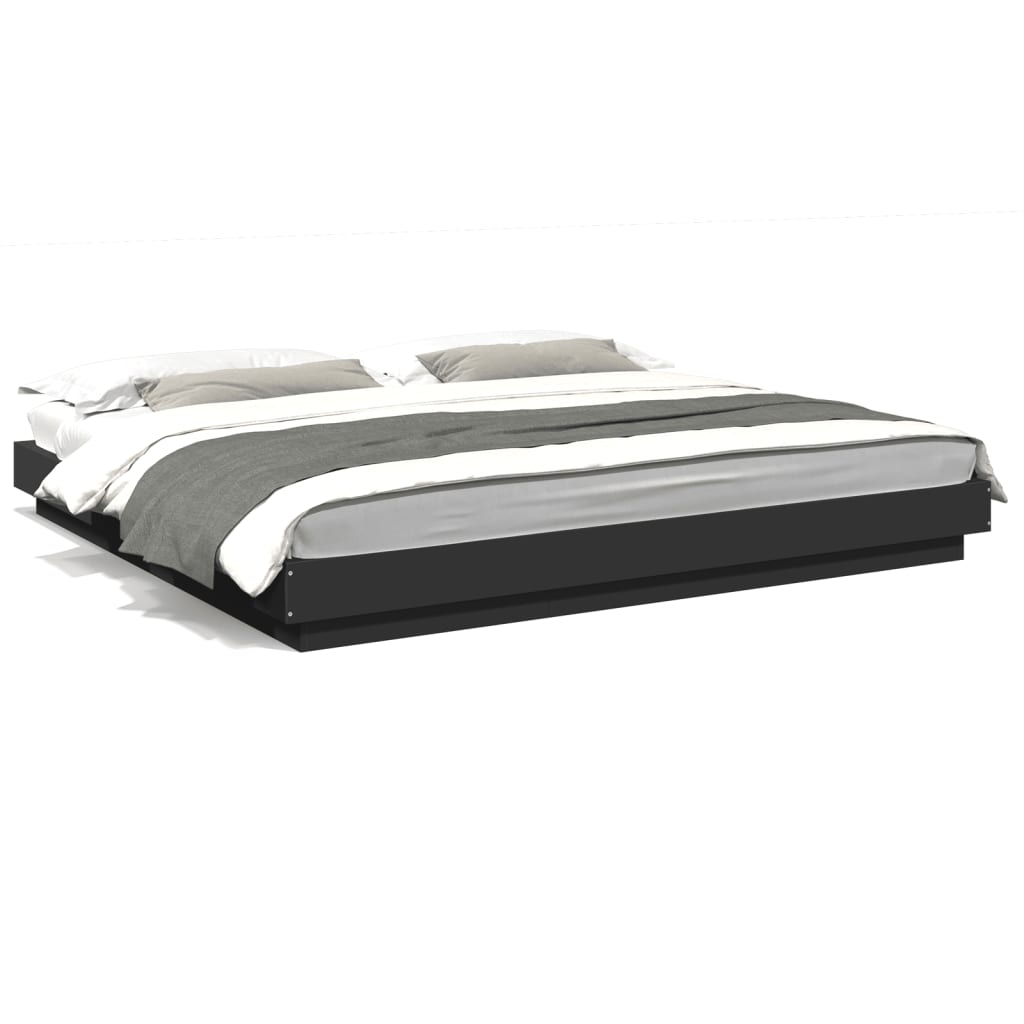 vidaXL Cadru de pat cu lumini LED, negru, 180x200 cm, lemn prelucrat