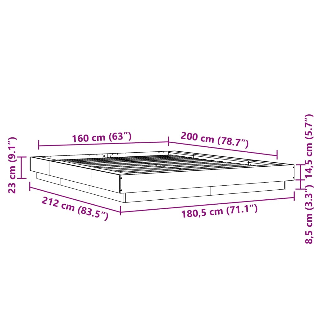 Rám postele s LED osvětlením dub sonoma 160 x 200 cm kompozit - obrázek 14