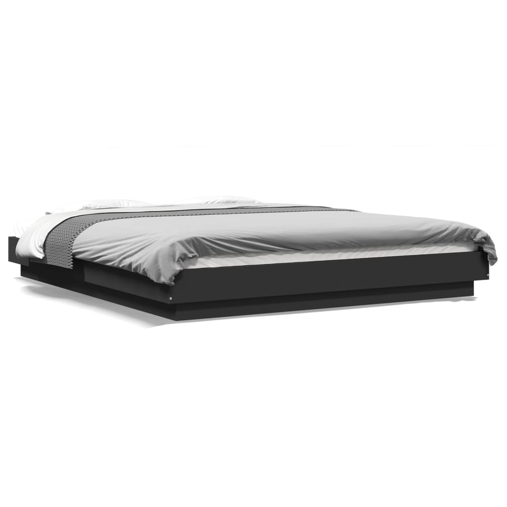 vidaXL Cadru de pat cu lumini LED, negru, 150x200 cm, lemn prelucrat