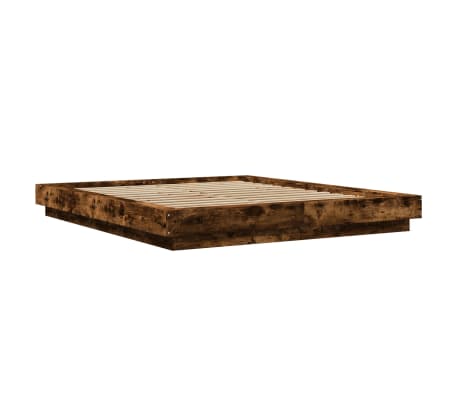 vidaXL Cadre de lit et lumi&egrave;res LED sans matelas ch&ecirc;ne fum&eacute; 150x200 cm