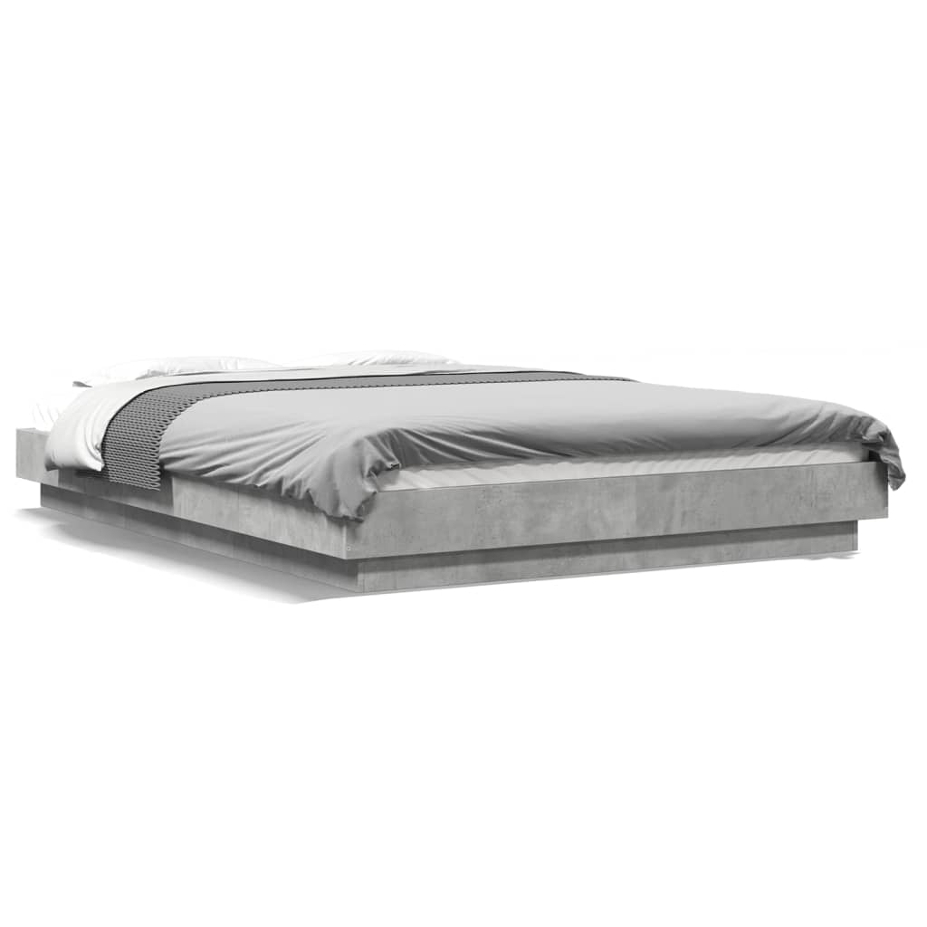 vidaXL Cadru de pat cu lumini LED gri beton 140x200 cm, lemn prelucrat