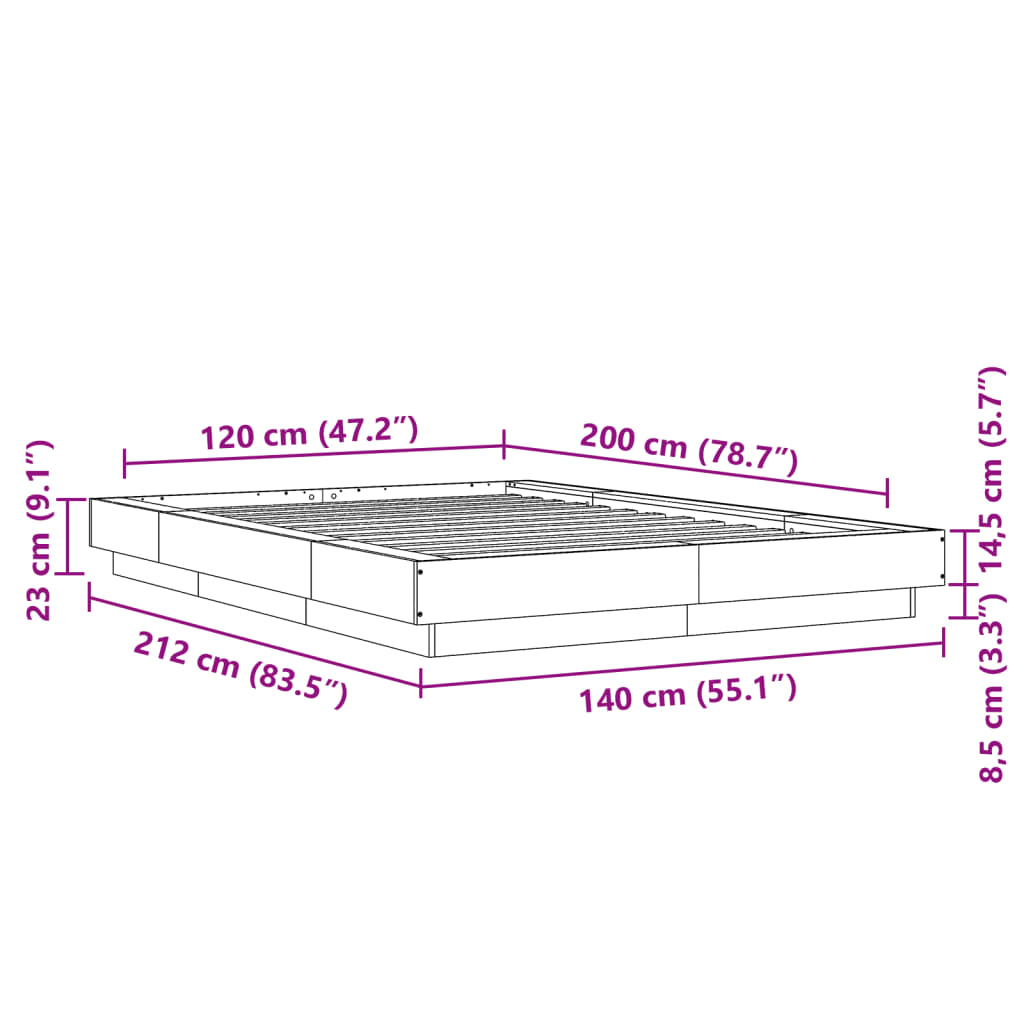 Rám postele s LED osvětlením kouřový dub 120 x 200 cm kompozit - obrázek 14