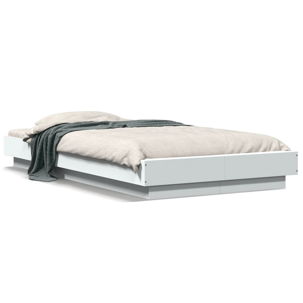 vidaXL Cadru de pat cu lumini LED, alb, 100x200 cm, lemn prelucrat