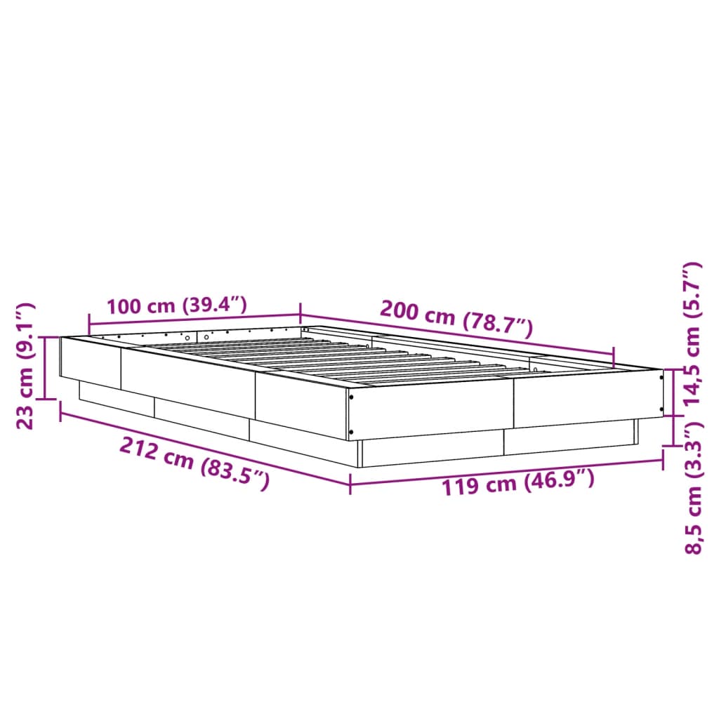 Rám postele s LED osvětlením dub sonoma 100 x 200 cm kompozit - obrázek 14