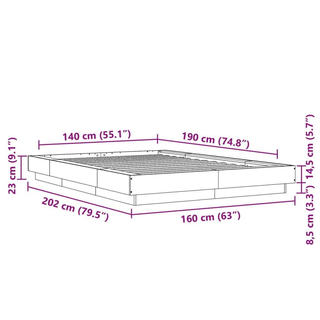 Rám postele s LED osvětlením bílý 140 x 190 cm kompozitní dřevo - obrázek 14