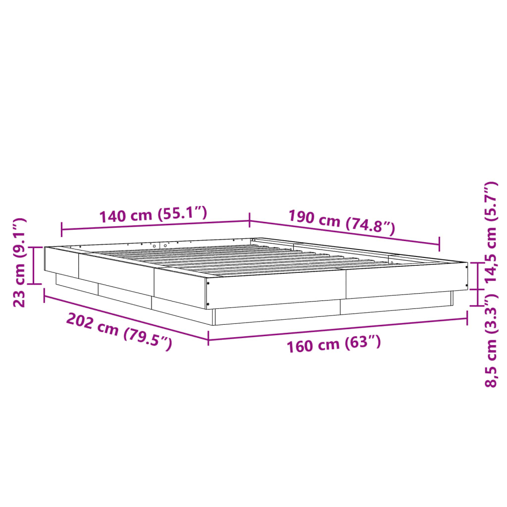 Rám postele s LED osvětlením dub sonoma 140 x 190 cm kompozit - obrázek 14