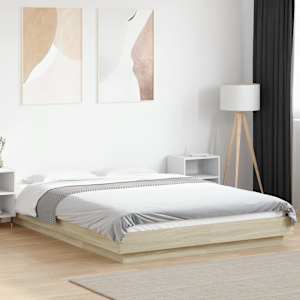 Rám postele s LED osvětlením dub sonoma 140 x 190 cm kompozit - obrázek 1