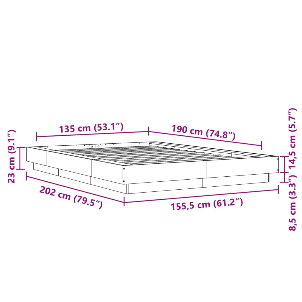 Rám postele s LED osvětlením betonově šedý 135x190 cm kompozit - obrázek 14
