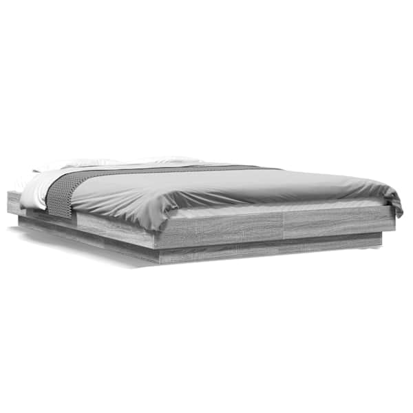 vidaXL voodiraam LED-tuledega, hall Sonoma tamm, 120x200 cm, tehispuit