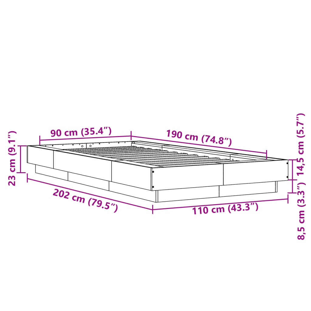 Rám postele s LED osvětlením dub sonoma 90 x 190 cm kompozit - obrázek 14