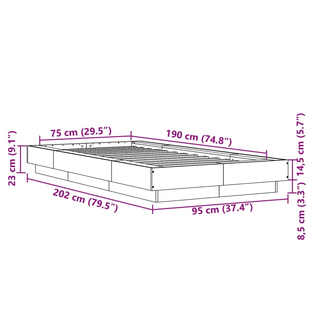 Rám postele s LED osvětlením dub sonoma 75 x 190 cm kompozit - obrázek 14