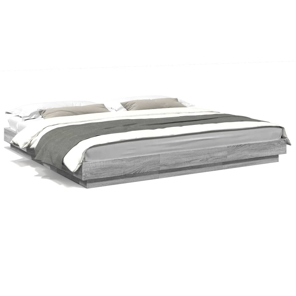 vidaXL Bedframe bewerkt hout grijs sonoma eikenkleurig 200x200 cm, foto 3