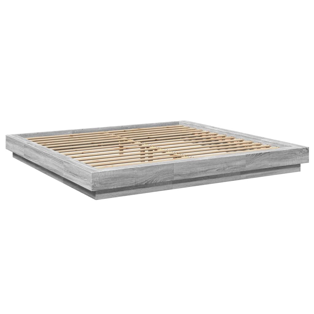 vidaXL Bedframe bewerkt hout grijs sonoma eikenkleurig 200x200 cm, foto 2