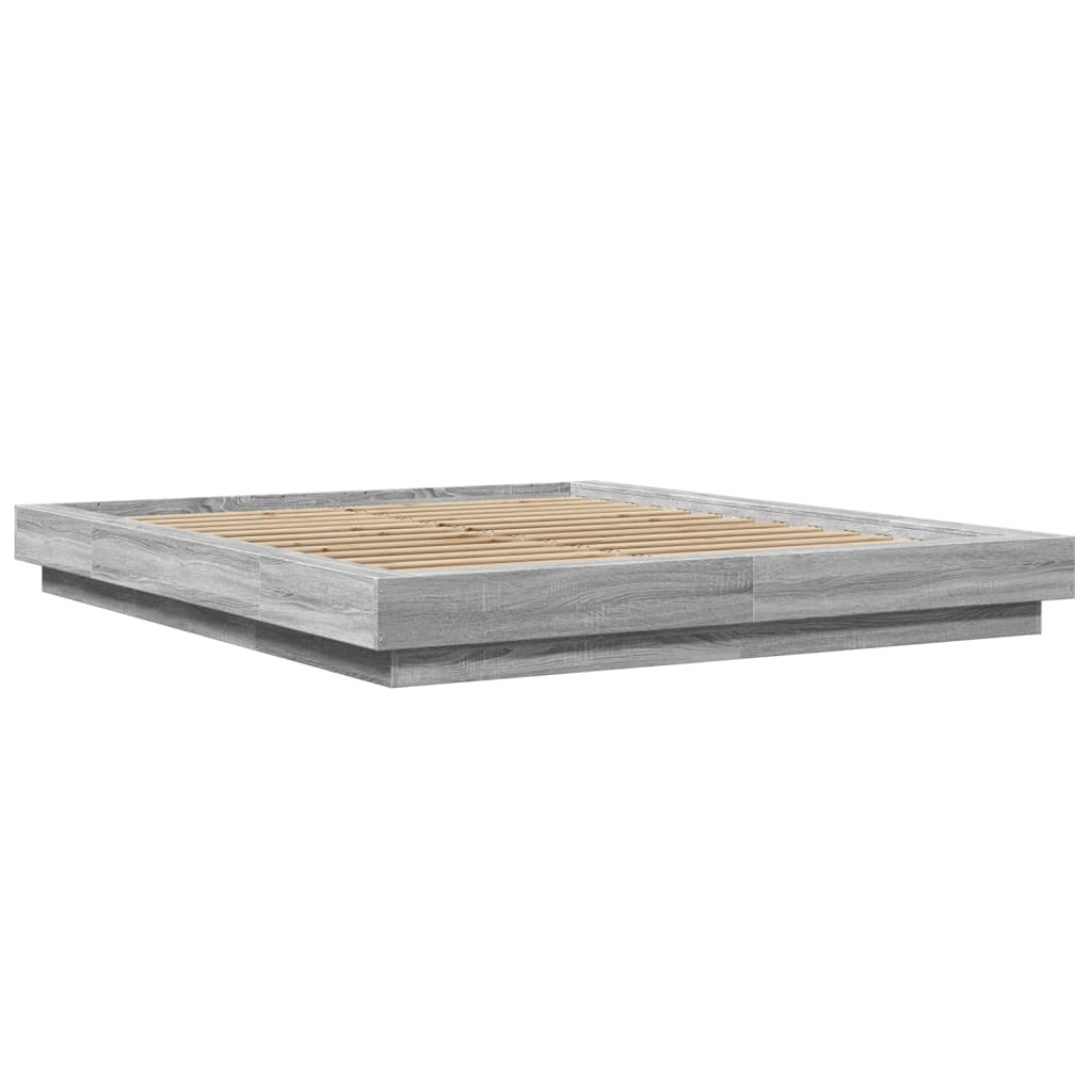 vidaXL Bedframe bewerkt hout grijs sonoma eikenkleurig 150x200 cm, foto 2