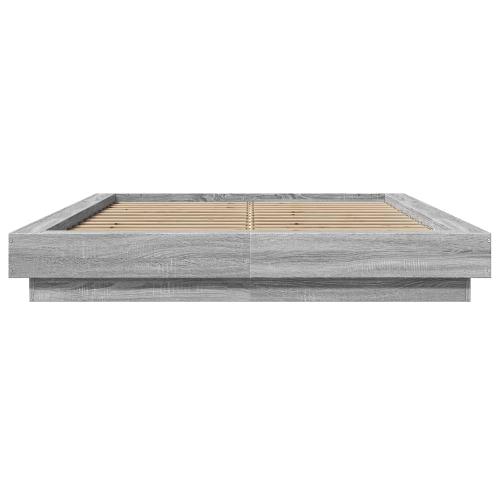 vidaXL Bedframe bewerkt hout grijs sonoma eikenkleurig 140x200 cm, foto 4