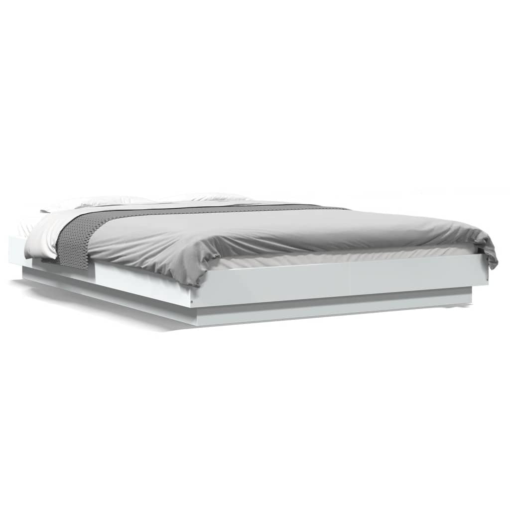 vidaXL Bedframe LED massief hout wit 120x200 cm, foto 3