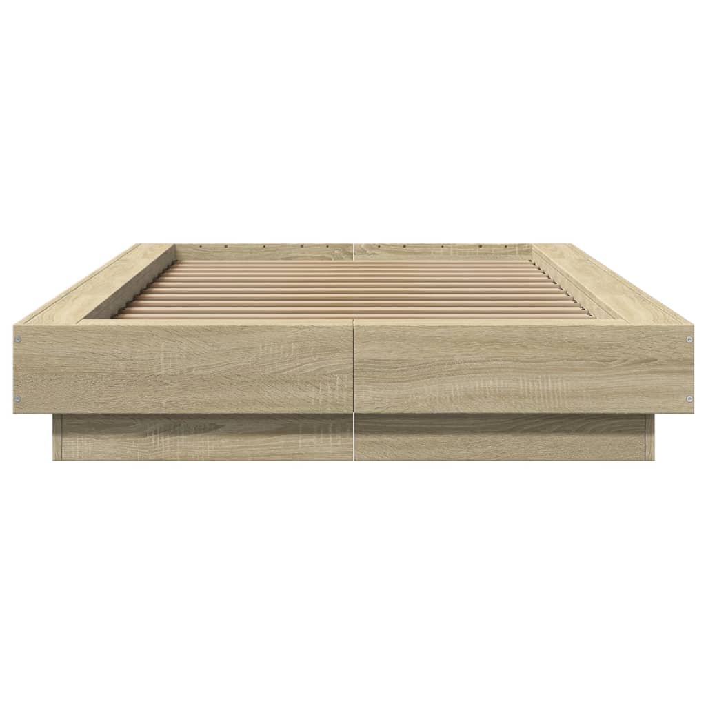 vidaXL Bedframe bewerkt hout sonoma eikenkleurig 90x200 cm, foto 4