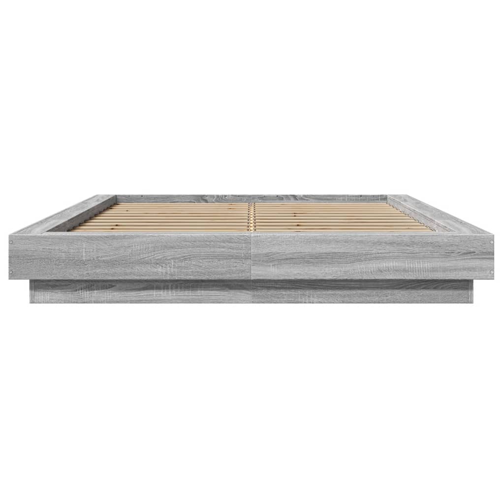 vidaXL Bedframe bewerkt hout grijs sonoma eikenkleurig 140x190 cm, foto 4